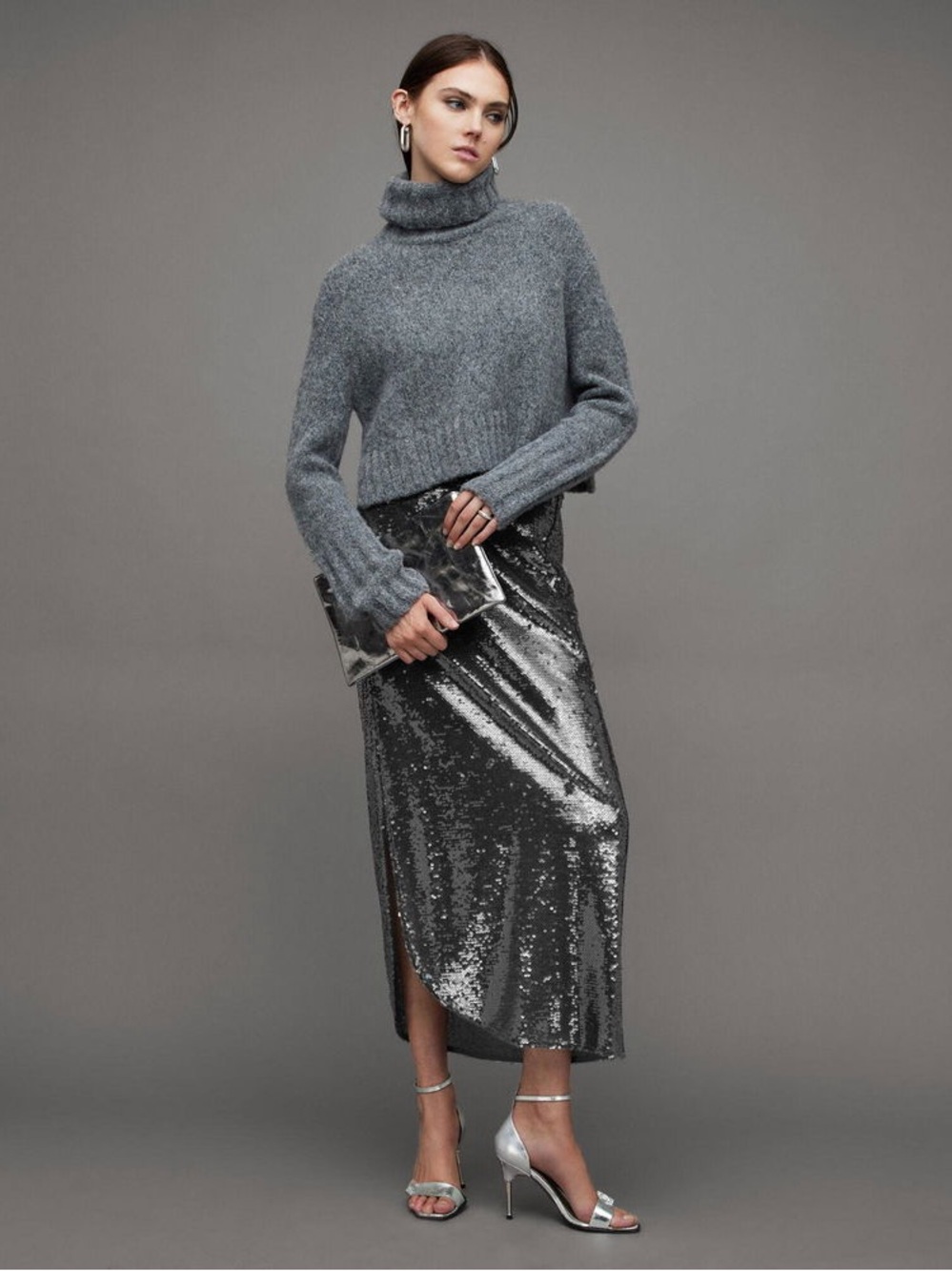 Allsaints Opal Sparkle Sequin Midi Skirt XS NWOT